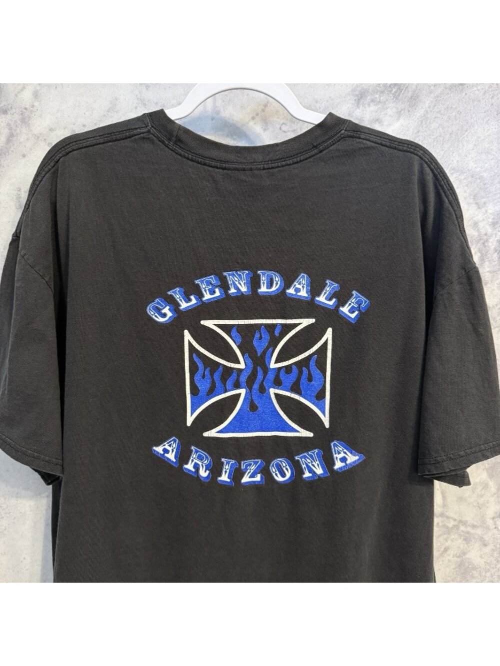 Vintage Y2K Flame Cross Biker T Shirt Glendale Arizona Size 2XL XXL